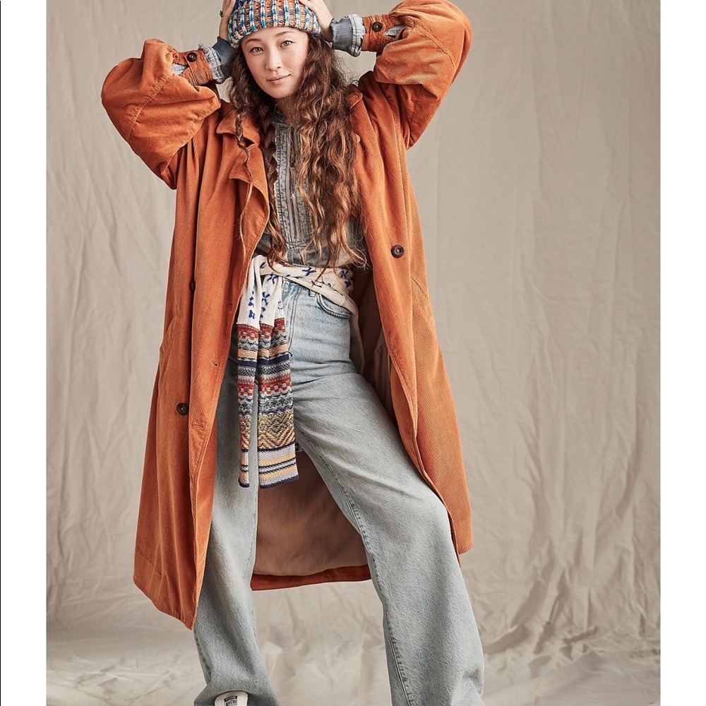 Free People Jenna Cord Trench Coat Cotton XL NWT - Picture 5 of 9